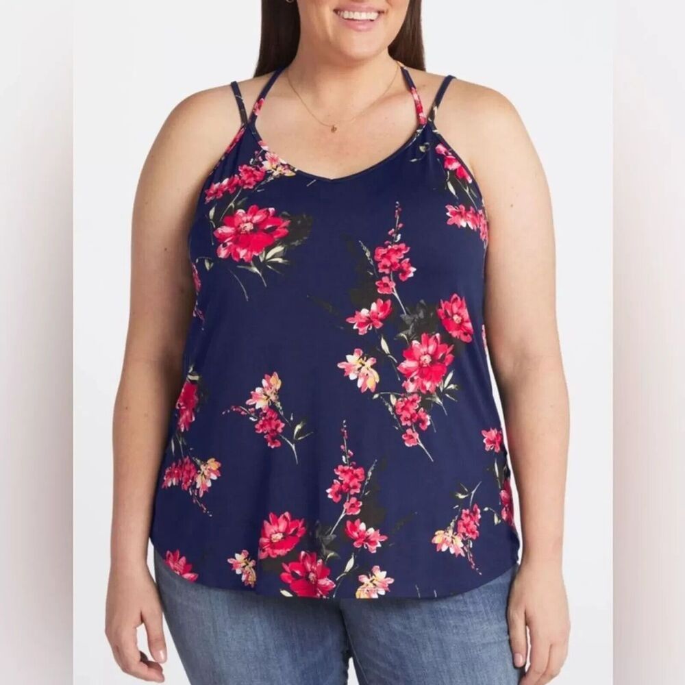 PaperMoon Top Tank Size 3X Basima Back Detail Knit Top Floral‎ NWT NEW
